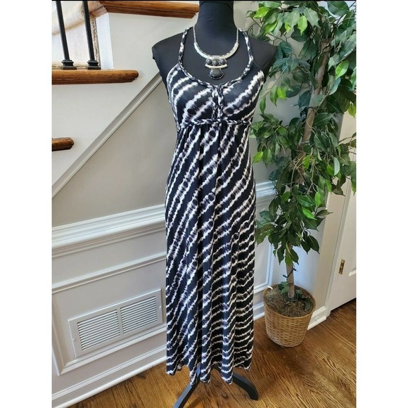 Soybu Women's Blue & White Cotton Round Neck Sleeveless Long Maxi Dress Size S - Picture 12 of 12